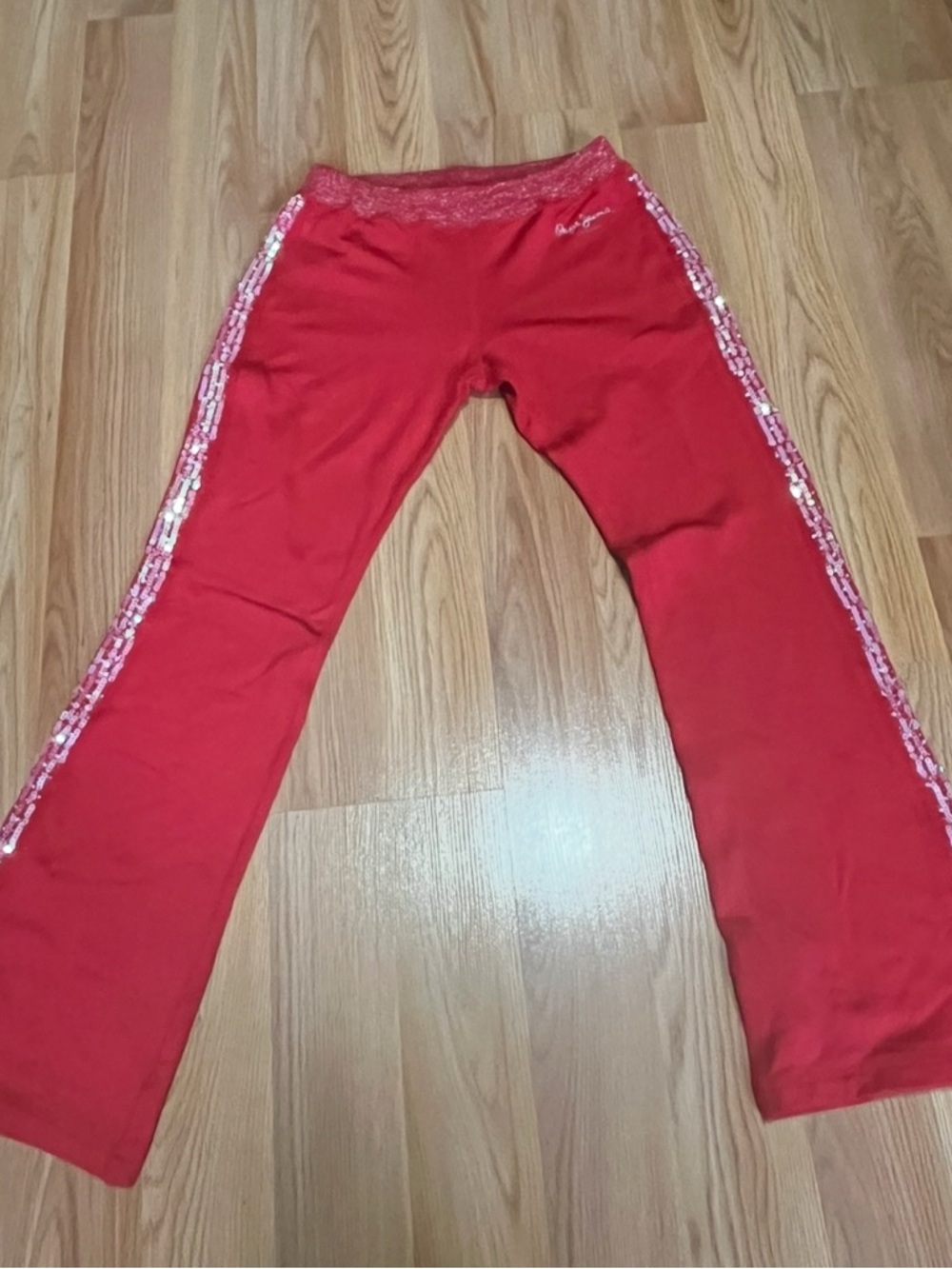 Pepe Jeans Red Sequin-Trim Girls Joggers
